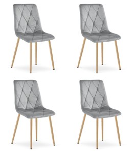 Krzesło LIBRA - jasny szary aksamit / nogi kolor drewna x 4