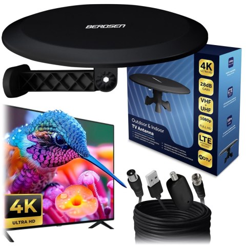Antena wewnętrzna zewnętrzna TV ultra HD 4K Berdsen BD-955 czarna