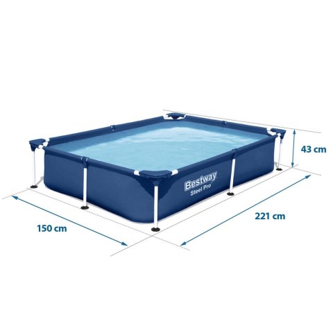 Basen prostokątny stelażowy 221x150x43 cm Bestway 56401N