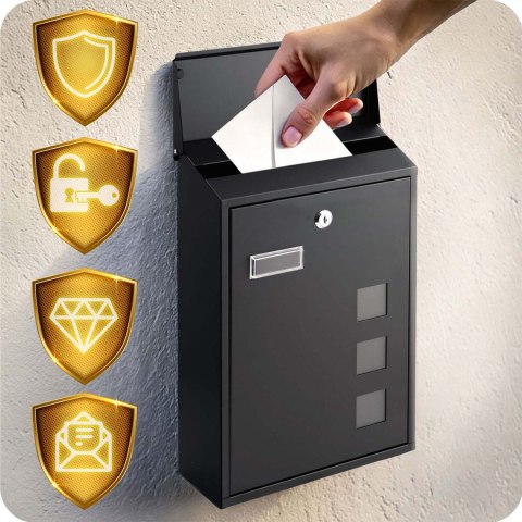 Skrzynka na listy 39x25,5x12 cm czarna HM-864