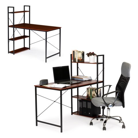 Biurko komputerowe drewniane regał z półkami loft ModernHome