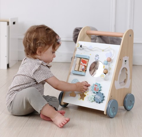 Pchacz chodzik drewniany edukacyjny z ruchomymi elementami ECOTOYS MULTISTORE