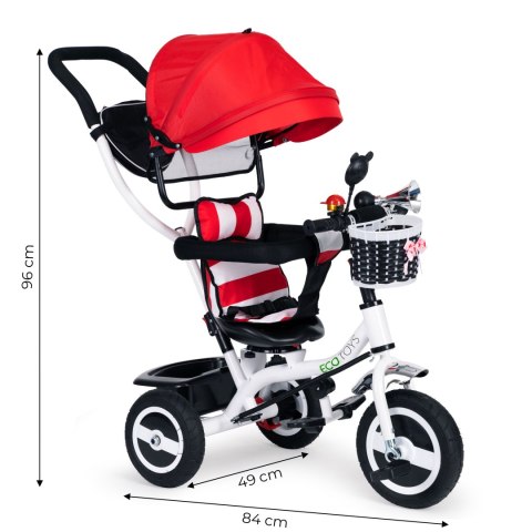 Rower trójkołowy obracany daszek wytrzymałe gumowe koła czerwony ECOTOYS ECOTOYS
