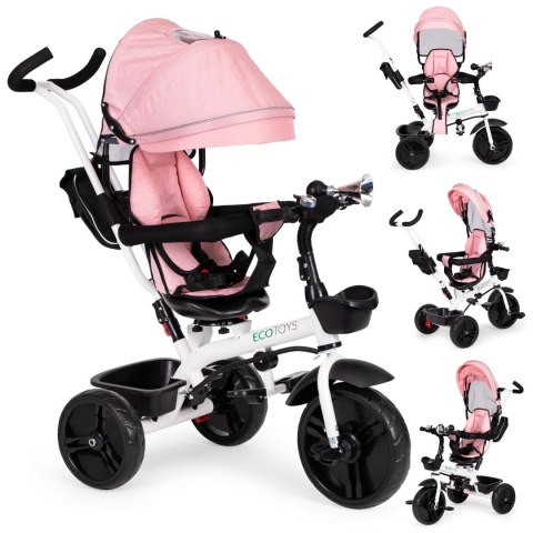 Rowerek trójkołowy spacerówka obracany fotelik 360* różowy ECOTOYS ECOTOYS