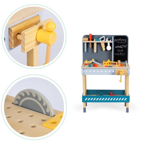 Zabawkowy drewniany warsztat z narzędziami - 47 el. ECOTOYS ECOTOYS