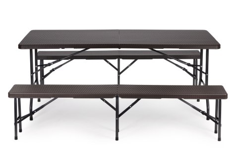 Zestaw cateringowy stół bankietowy 180 cm 2 ławki ratan brąz MultiGarden MultiGarden