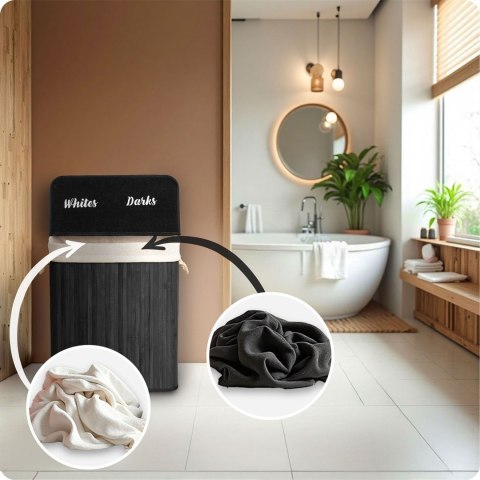 Bambusowy kosz na pranie bieliznę z pokrywą 100 l Massido