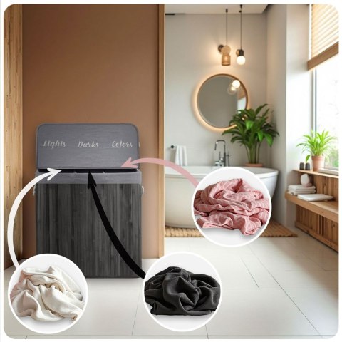 Bambusowy kosz na pranie bieliznę z pokrywą 150 l Massido