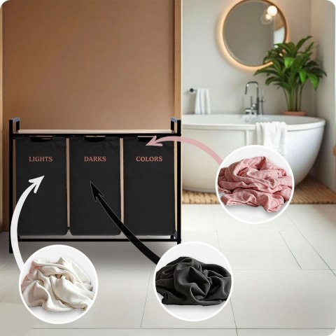 Kosz na pranie bieliznę trzykomorowy na stelażu 120 l Massido