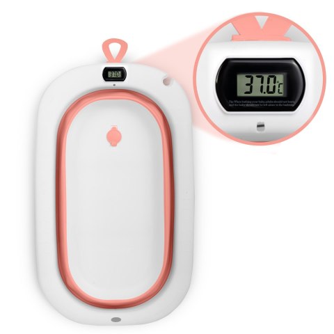 Wanienka składana dla dzieci, niemowląt ze stelażem, termometrem i wkładką Ricokids RK-287 biało-różowa