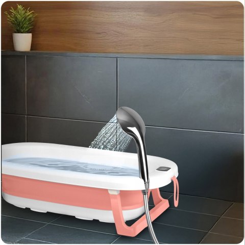 Wanienka składana dla dzieci, niemowląt ze stelażem, termometrem i wkładką Ricokids RK-287 biało-różowa