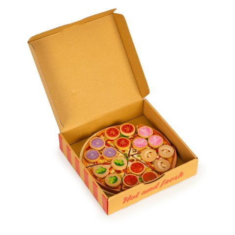 Drewniana pizza do krojenia na rzepy dla dzieci 27 elementów ECOTOYS ECOTOYS