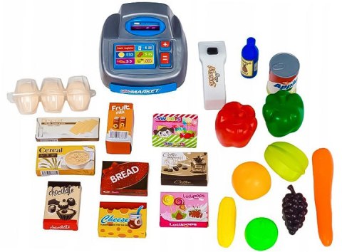 Duży sklep z kasą supermarket stragan dla dzieci z kasą fiskalną wagą i skanerem MULTISTORE