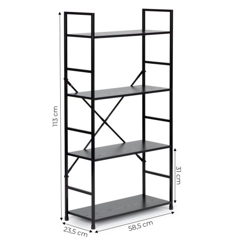 Regał drewniany szeroki 4 półki nowoczesny LOFT czarny ModernHome ModernHome