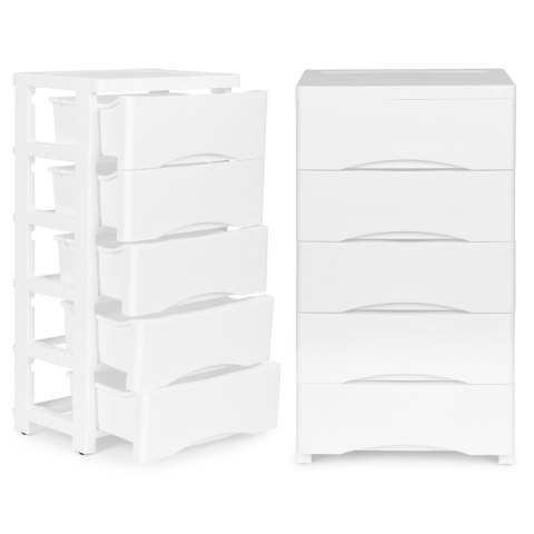 Regał z 5 wysuwanymi szufladami nogi z kółkami biały ModernHome ModernHome