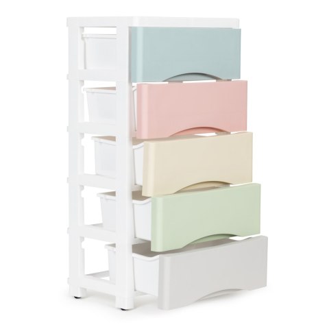 Regał z 5 wysuwanymi szufladami nogi z kółkami kolorowe szuflady ModernHome ModernHome