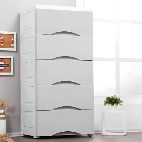 Regał z 5 wysuwanymi szufladami nogi z kółkami szary ModernHome ModernHome