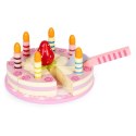 Zestaw drewniany tort na rzepy świeczki truskawka dla dzieci 15 elementów ECOTOYS ECOTOYS