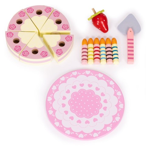 Zestaw drewniany tort na rzepy świeczki truskawka dla dzieci 15 elementów ECOTOYS ECOTOYS