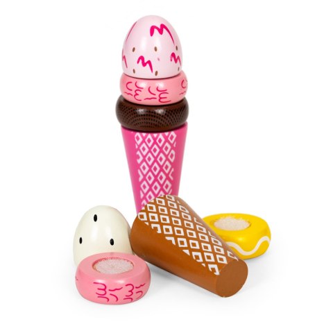 Zestaw drewnianych lodów na rzepy dla dzieci 9 elementów ECOTOYS ECOTOYS