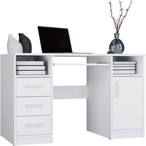 BIURKO DELTA BIAŁE 120 Cm 3 Szuflady Szafka Półki Do Biura Pokoju Na Laptop