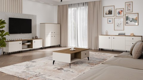 Stolik Kawowy Ława POINT 2S 110 Kaszmir Beż Dąb Castello 2 Szuflady Do Salonu