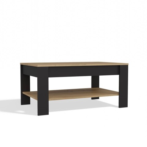 Stolik Kawowy OHIO DĄB ARTISAN CZARNY Ława Półki Do Salonu 93x58x43,5 Cm