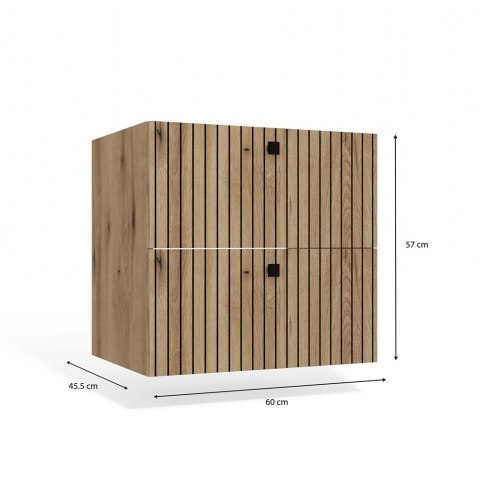 SZAFKA POD UMYWALKĘ TIGO 60 2S DĄB EVOKE 2 SZUFLADY RYFLOWANY FRONT WISZĄCA
