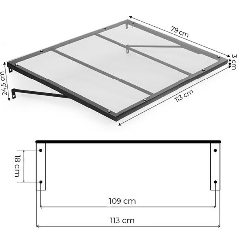 Daszek nad drzwi wejściowe 113x80 cm zadaszenie osłona UV MultiGarden MultiGarden