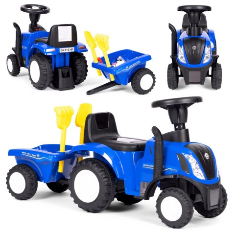 Jeździk traktor New Holland z przyczepką dla dzieci interaktywna kierownica dźwięki niebieski MULTISTORE