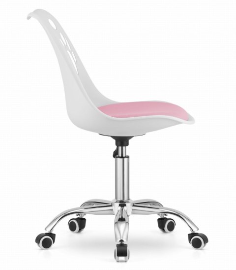 Krzesło PRINT biało-różowe ekoskóra obrotowe chromowana podstawa LEOBERT