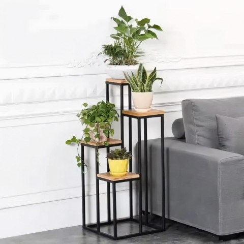 Kwietnik regał na kwiaty ozdoby 4 półki metal MDF ciemny orzech ModernHome ModernHome