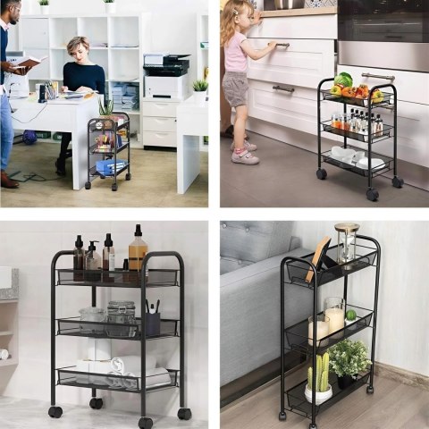Metalowy regał mobliny łazienkowy z 3 półkami kółka czarny ModernHome ModernHome
