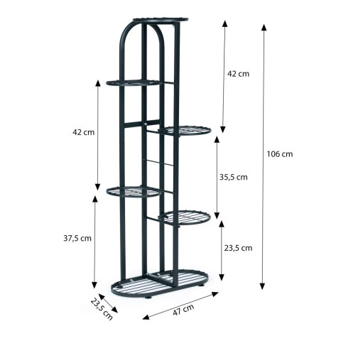 Nowoczesny metalowy kwietnik stojak na kwiaty 6 poziomów czarny ModernHome ModernHome