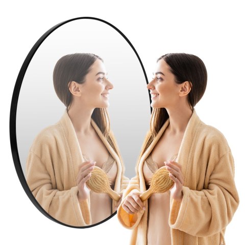 Okrągłe lustro ścienne 80 cm wiszące nowoczesne czarna rama aluminium ModernHome ModernHome