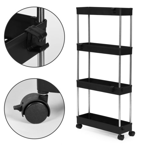 Plastikowy regał łazienkowy z 4 półkami kółka czarny ModernHome ModernHome