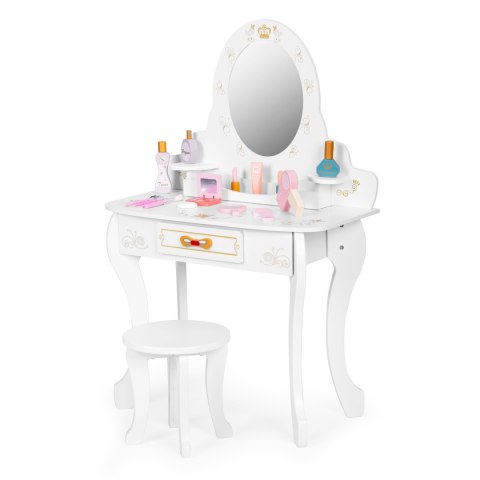 Toaletka dziecięca drewniana duża z lustrem dla dziewczynki różowe dodatki ECOTOYS ECOTOYS