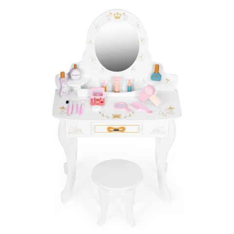 Toaletka dziecięca drewniana duża z lustrem dla dziewczynki różowe dodatki ECOTOYS ECOTOYS