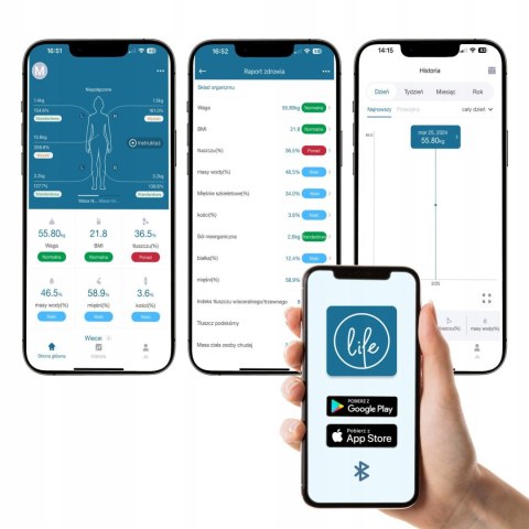 Waga łazienkowa analityczna 15 parametrów Apple Health Google Fit SCALA WEBBER WEBBER