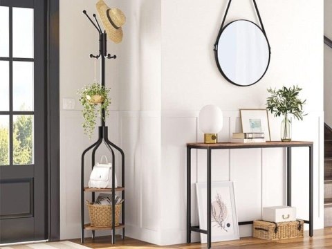 Wieszak stojący z półkami 8 haczyków 180 cm metal czarny ModernHome ModernHome