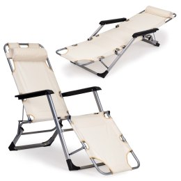 Leżak fotel ogrodowy plażowy składany 2w1 leżanka beżowy MultiGarden MultiGarden