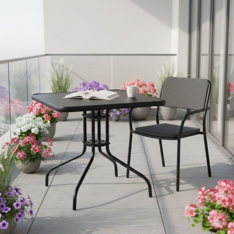 Stolik ogrodowy kwadratowy 80 cm szkło hartowane otwór na parasol czarny MultiGarden MultiGarden