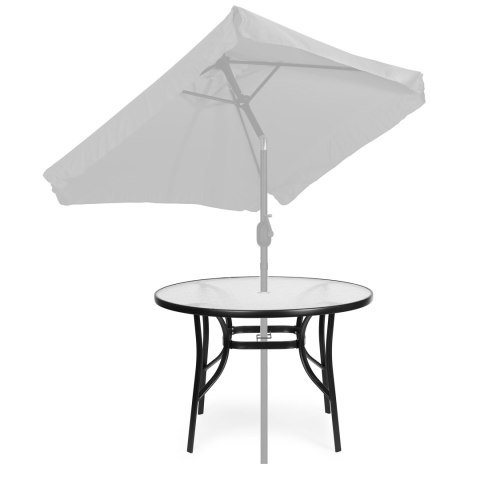 Stolik ogrodowy okrągły 105 cm na taras ogród balkon szkło hartowane otwór na parasol MultiGarden MultiGarden