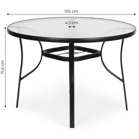 Stolik ogrodowy okrągły 105 cm na taras ogród balkon szkło hartowane otwór na parasol MultiGarden MultiGarden
