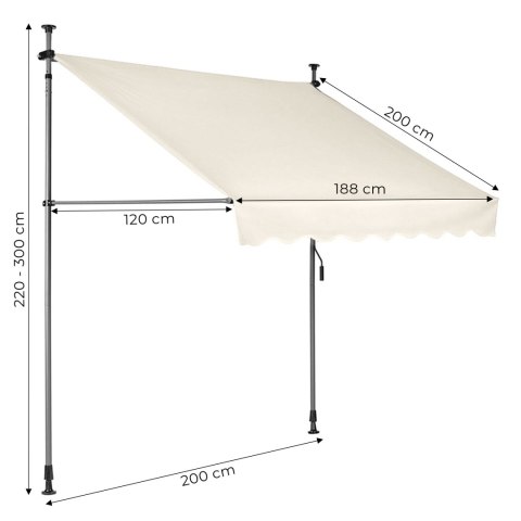 Markiza przeciwsłoneczna balkonowa 200x120 cm regulacja wysokości wodoodporna korbka ręczna beżowa MultiGarden MultiGarden