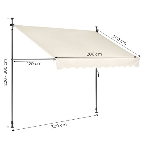 Markiza przeciwsłoneczna balkonowa 300x120 cm regulacja wysokości wodoodporna korbka ręczna beżowa MultiGarden MultiGarden