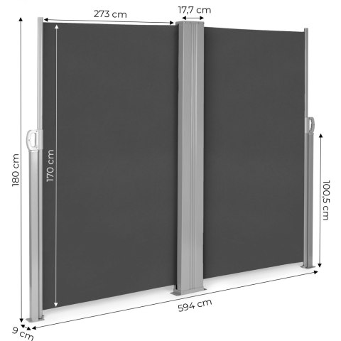 Podwójna markiza 300x300x180 cm przeciwsłoneczna boczna parawan roleta antracyt MultiGarden MultiGarden