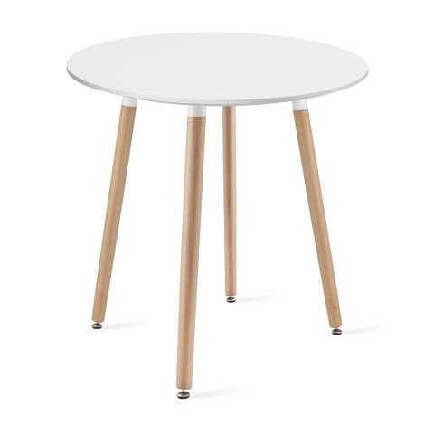 Zestaw Stół KAMI Okrągły 60cm - biały / naturalne nogi + 2 krzesła WAT białe / nogi naturalne
