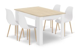 Zestaw Stół NP 120x80cm Dąb Sonoma + Biały + 4 krzesła WAT białe / nogi naturalne