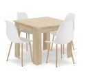 Zestaw Stół NP 80x80cm Dąb Sonoma + 4 krzesła WAT białe / nogi naturalne